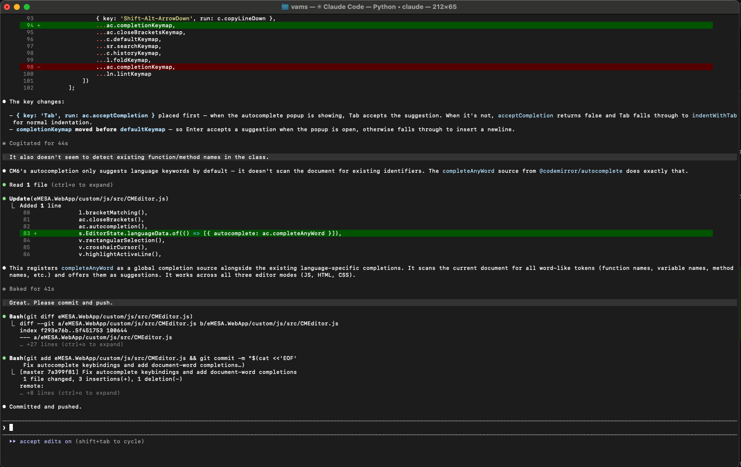 Claude Code terminal session showing an AI coding agent at work