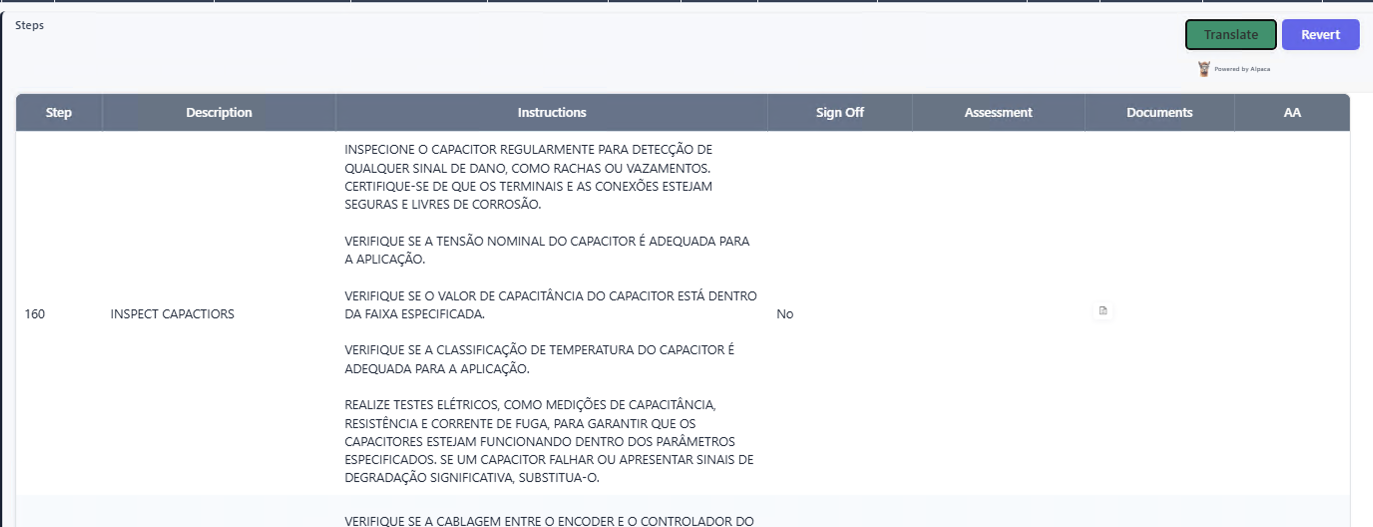 Original completion comments written in Portuguese